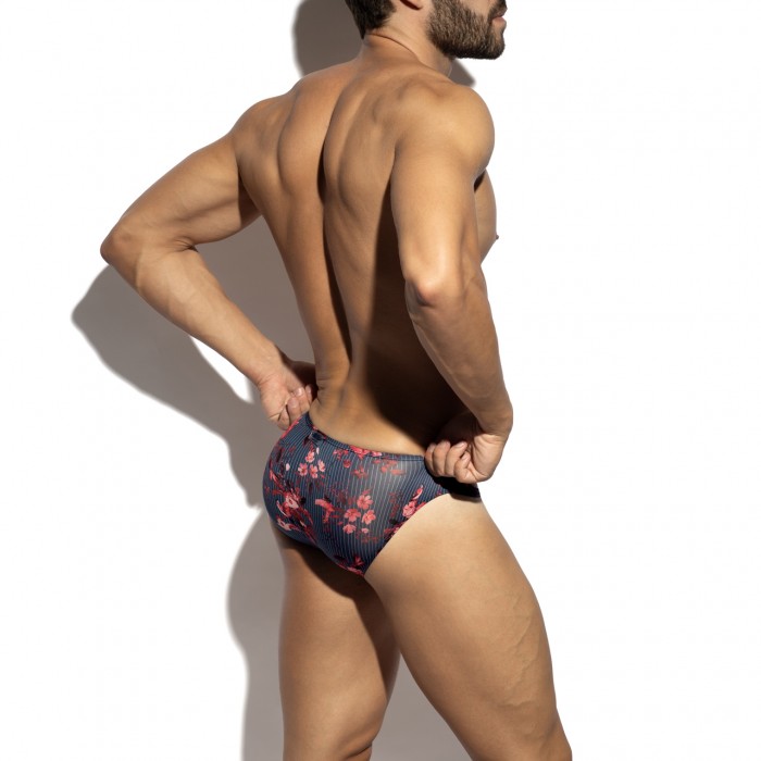 STRIPED-FLORAL BIKINI BRIEF